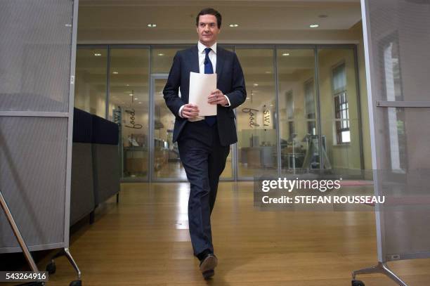 British Chancellor of the Exchequer George Osborne arrives to make a statement at the Treasury in London on June 27 following the pro-Brexit outcome...