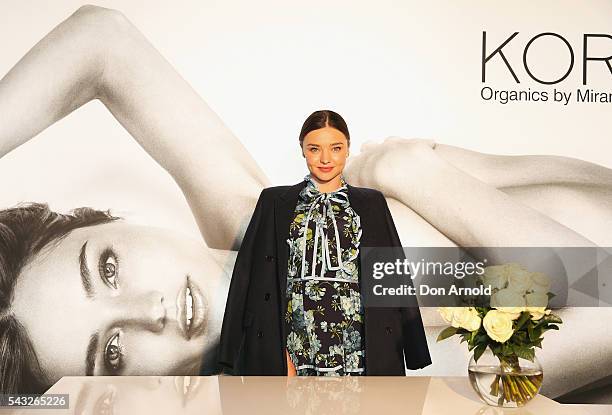 Miranda Kerr poses before she greets fans at Westfield,Sydney on June 27, 2016 in Sydney, Australia.