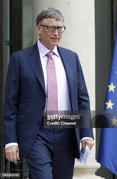 Bill Gates, the co-Founder of the Microsoft company and co-Founder of the Bill and Melinda Gates Foundation leaves after his meeting with French...