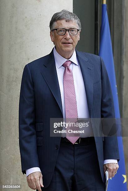 Bill Gates, the co-Founder of the Microsoft company and co-Founder of the Bill and Melinda Gates Foundation leaves after his meeting with French...