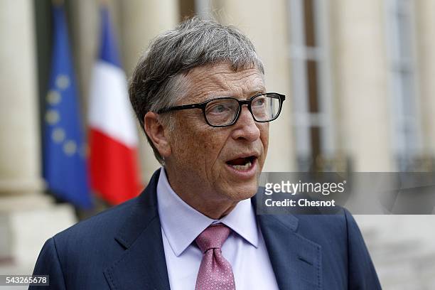 Bill Gates, the co-Founder of the Microsoft company and co-Founder of the Bill and Melinda Gates Foundation makes a statement after his meeting with...