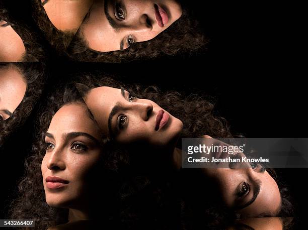kaleidoscope portraits of female looking away - multiple images of the same woman stock pictures, royalty-free photos & images