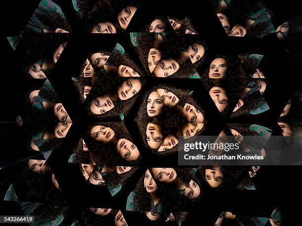 kaleidoscope portraits of a female - abstract duplication stock pictures, royalty-free photos & images