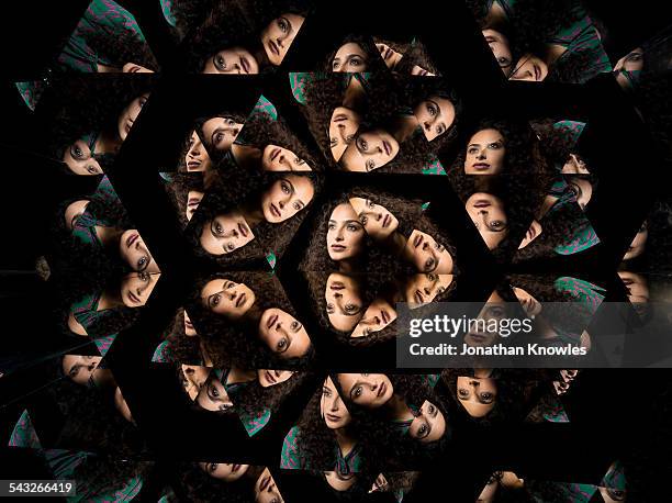 kaleidoscope portraits of a female - kaleidoscope mirror stock pictures, royalty-free photos & images