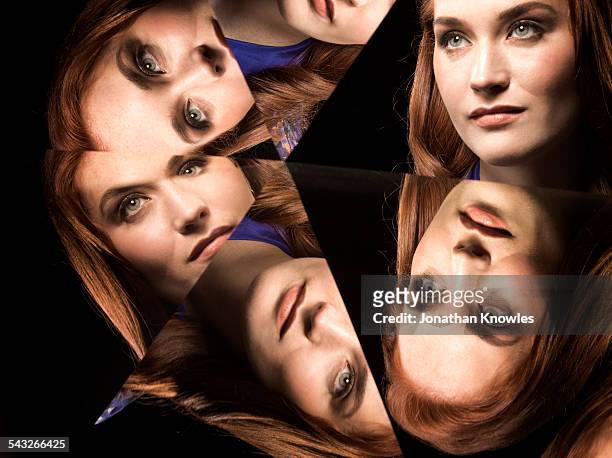 kaleidoscope portraits of female looking up - same people different clothes - fotografias e filmes do acervo