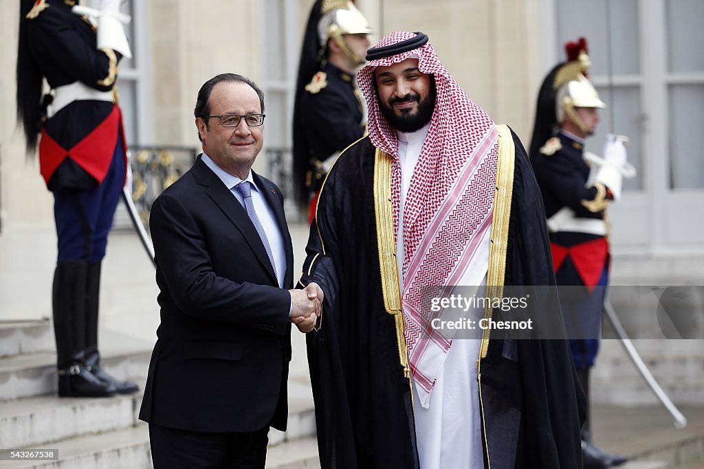 French President Francois Hollande Receives Saudi Prince and Saudi Minister of Defence Mohamed Bin Salman Bin Abdul Aziz Al Saoud