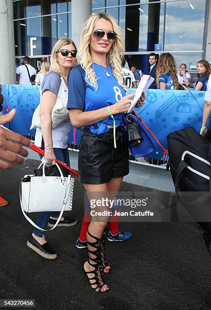 Ludivine Payet arrives to attend the UEFA EURO 2016 round of 16 match between France and Republic of Ireland at Stade des Lumieres, Parc OL on June...