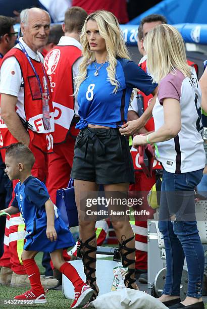 Ludivine Payet, wife of Dimitri Payet of France looks on following the UEFA EURO 2016 round of 16 match between France and Republic of Ireland at...