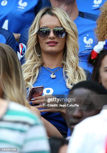 Ludivine Payet, wife of Dimitri Payet attends the UEFA EURO 2016 round of 16 match between France and Republic of Ireland at Stade des Lumieres, Parc...