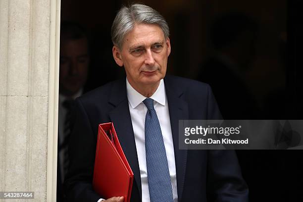 Philip Hammond, Secretary of State for Foreign and Commonwealth Affairs leaves Downing Street following a cabinet meeting on June 27, 2016 in London,...