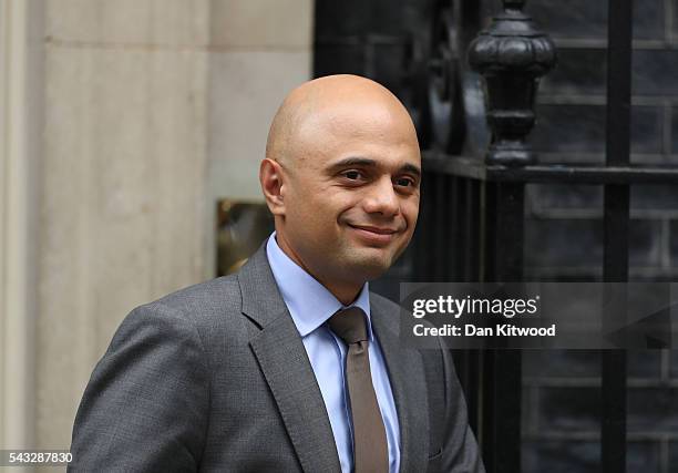 Sajid Javid, Secretary of State for Business, Innovation and Skills leaves Downing Street following a cabinet meeting on June 27, 2016 in London,...