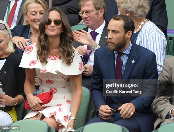 Pippa Middleton and James Middleton attend day one of the Wimbledon Tennis Championships at Wimbledon on June 27, 2016 in London, England.