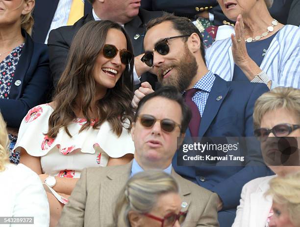 Pippa Middleton and James Middleton attend day one of the Wimbledon Tennis Championships at Wimbledon on June 27, 2016 in London, England.