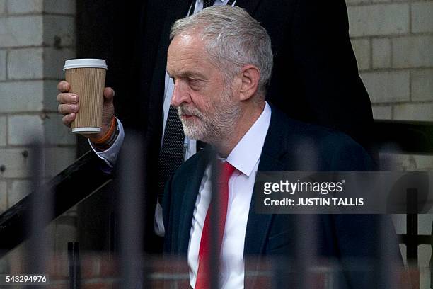 British opposition Labour Party Leader, Jeremy Corbyn makes his way from Portcullis House to the Houses of Parliament in London on June 27, 2016. Top...