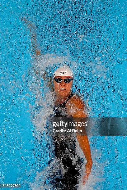 Natalie Coughlin of the United States competes in a preliminary heat for the Women's 100 Meter Backstroke during Day Two of the 2016 U.S. Olympic...