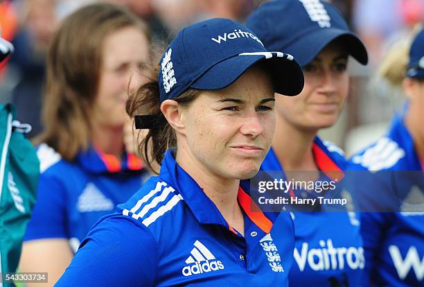 Tammy Beaumont of England Women looks on during the 3rd Royal Royal London ODI between England Women and Pakistan Women at The Cooper Associates...