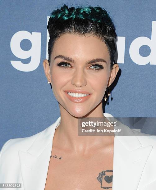 Actress Ruby Rose arrives at the 27th Annual GLAAD Media Awards at The Beverly Hilton Hotel on April 2, 2016 in Beverly Hills, California.