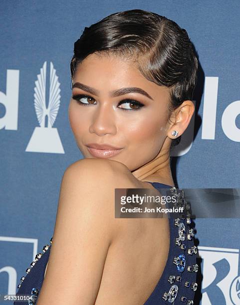 Actress Zendaya arrives at the 27th Annual GLAAD Media Awards at The Beverly Hilton Hotel on April 2, 2016 in Beverly Hills, California.