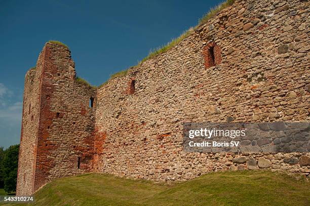 ruins of bauska castle (1443-1706), livonian order - bauska stock pictures, royalty-free photos & images