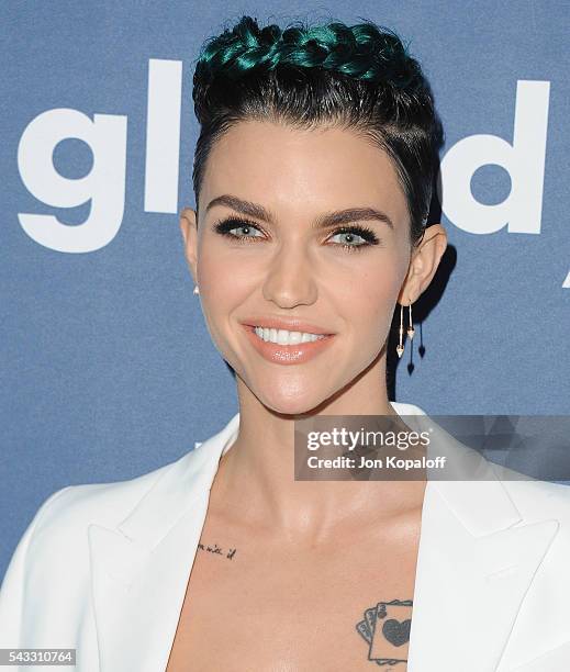 Actress Ruby Rose arrives at the 27th Annual GLAAD Media Awards at The Beverly Hilton Hotel on April 2, 2016 in Beverly Hills, California.