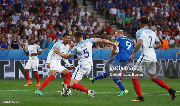 Kolbeinn Sigthorsson of Iceland scores his team's second goal during the UEFA EURO 2016 round of 16 match between England and Iceland at Allianz...
