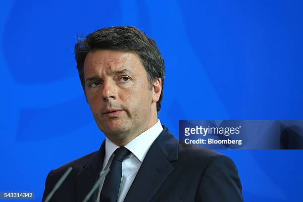 Matteo Renzi, Italy's prime minister, listens during a news conference at the Chancellery in Berlin, Germany, on Monday, June 27, 2016. Angela...
