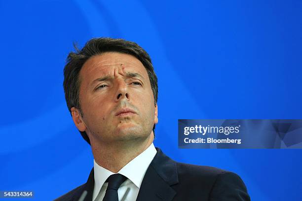Matteo Renzi, Italy's prime minister, listens during a news conference at the Chancellery in Berlin, Germany, on Monday, June 27, 2016. Angela...