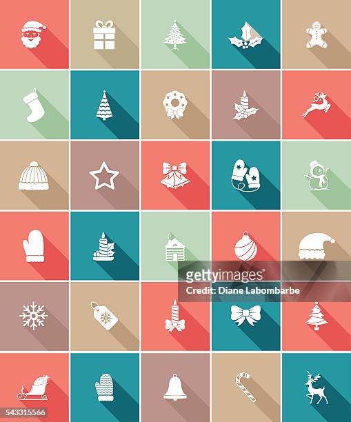 flat color ui long shadow website christmas icon - mitten stock illustrations