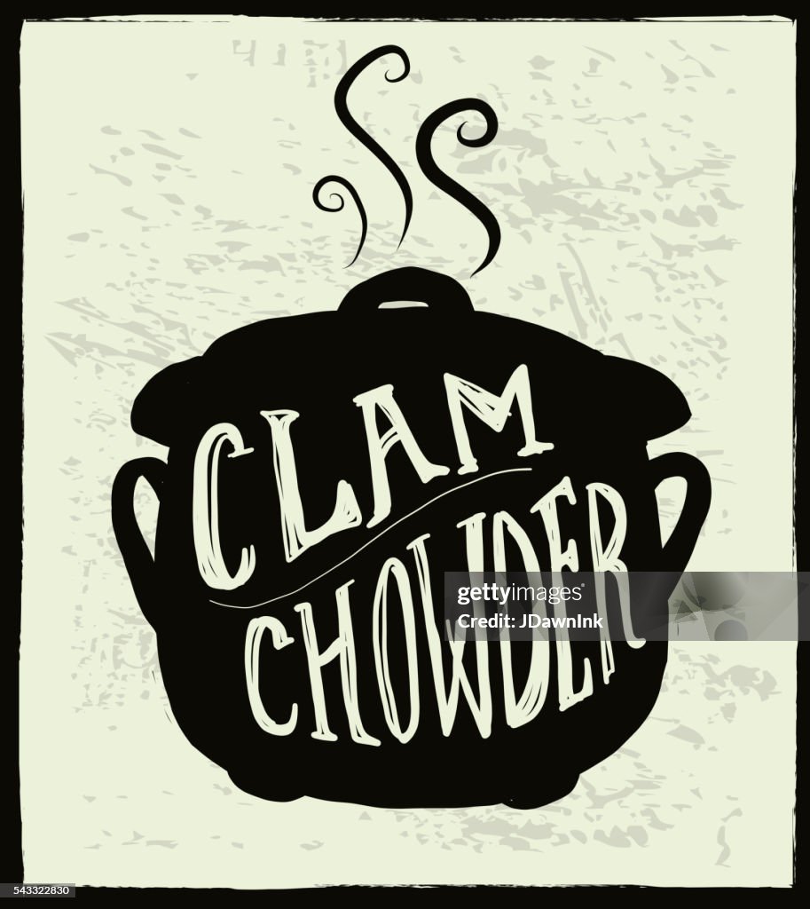 Clam Chowder cauldron label hand lettering design