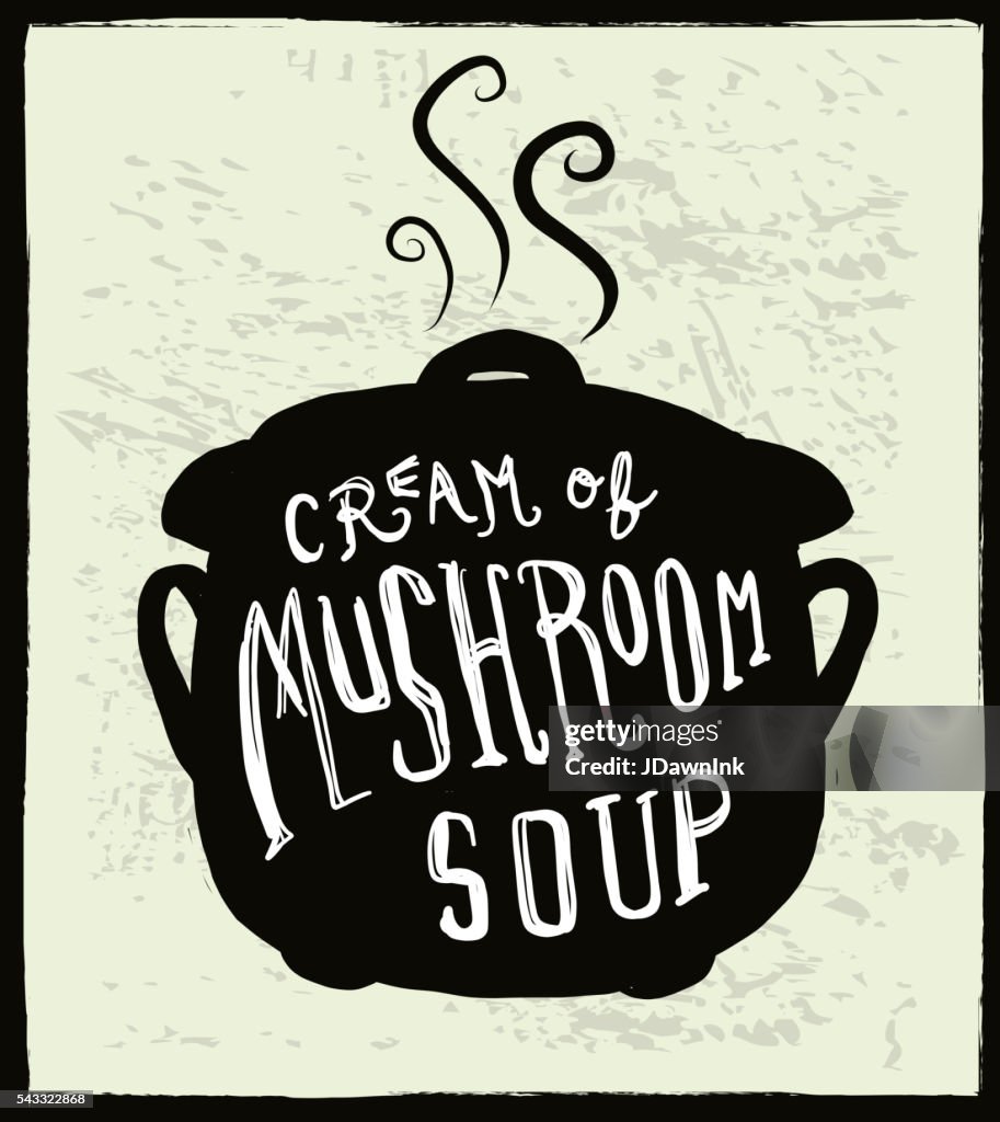 Mushroom Soup cauldron label hand lettering design