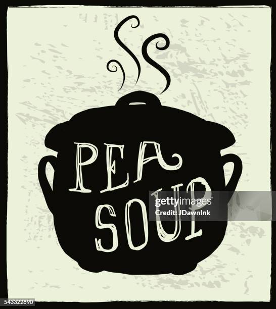 pea soup cauldron label hand lettering design - split pea soup stock illustrations