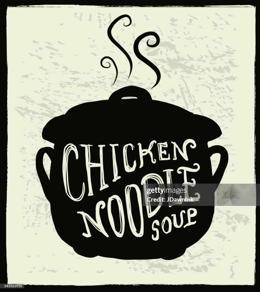 Chicken Noodle Soup cauldron label hand lettering design