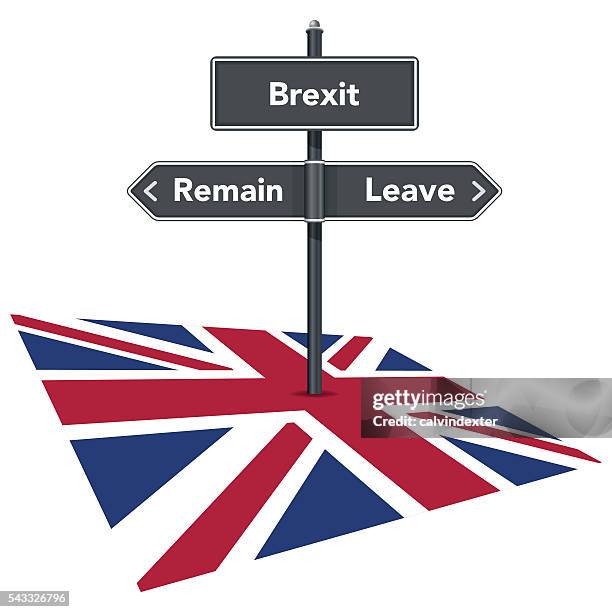 brexit referendum road sign and uk flag - referendum stock illustrations