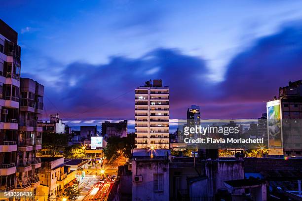 blue hour in rosario city, argentina - provincia di santa fe foto e immagini stock