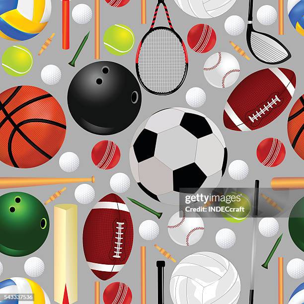 sportgerät nahtlose musterung - sports ball stock-grafiken, -clipart, -cartoons und -symbole