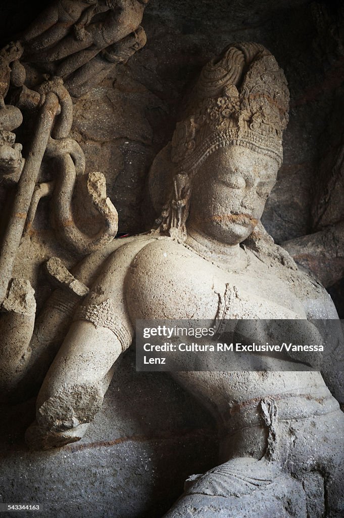 Stone sculpture, Elephanta Island Temple Caves , Mumbai, India