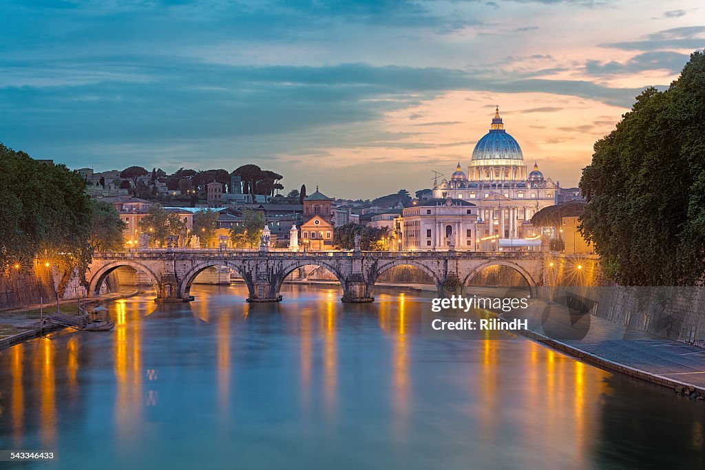 Italy, Rome, St. Peter's Basilica at sunset