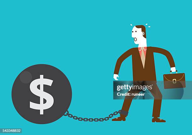 businessman shackled by iron ball with dollar sign - nervous person clipart free stock illustrations