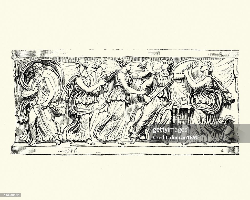 Classical ancient greek scene of Amazon warriors