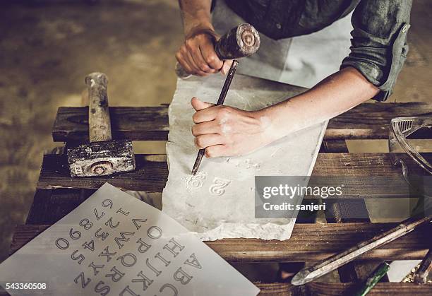 stonecutter woman portrait - sculptor stock pictures, royalty-free photos & images