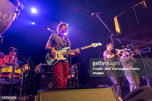 Colombian Cumbia/Jazz party band Puerto Candelaria perform during the 12th Annual GlobalFest at Webster Hall's Marlin Room Stage, New York, New York,...