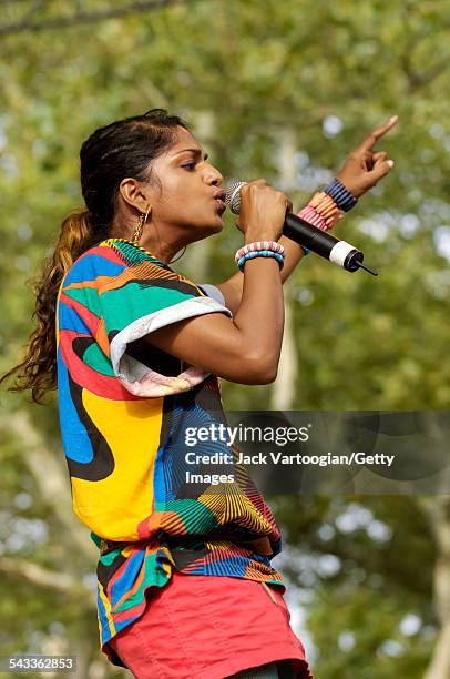 British rapper MIA performs onsatge at Central Park SummerStage, New York, New York, August 7, 2005.