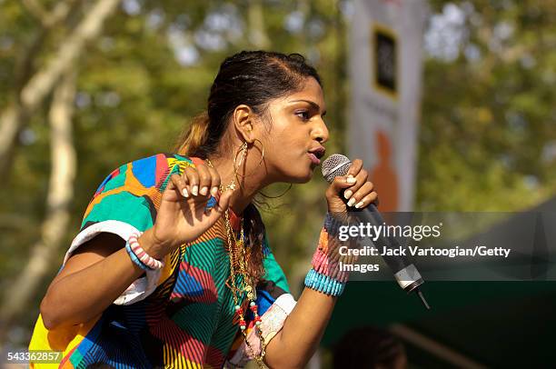 British rapper MIA performs onsatge at Central Park SummerStage, New York, New York, August 7, 2005.