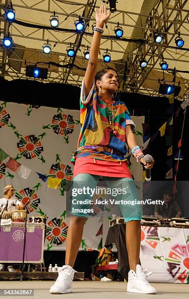 British rapper MIA performs onsatge at Central Park SummerStage, New York, New York, August 7, 2005.