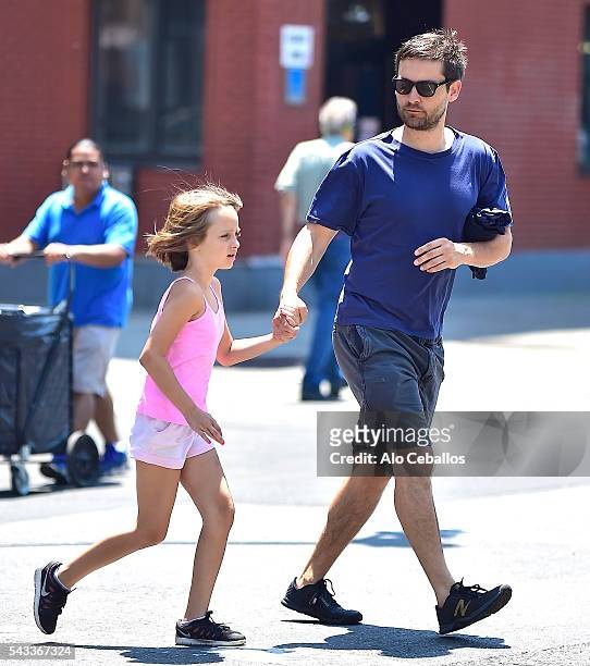 Tobey Maguire and Ruby Sweetheart Maguire are seen in Soho on June 27, 2016 in New York City.