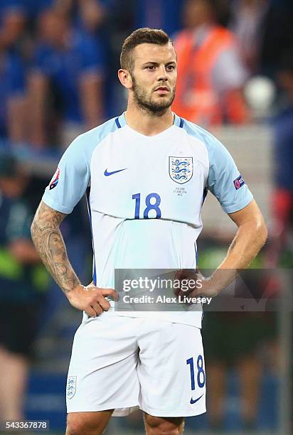 Jack Wilshire of England reacts during the UEFA EURO 2016 round of 16 match between England and Iceland at Allianz Riviera Stadium on June 27, 2016...