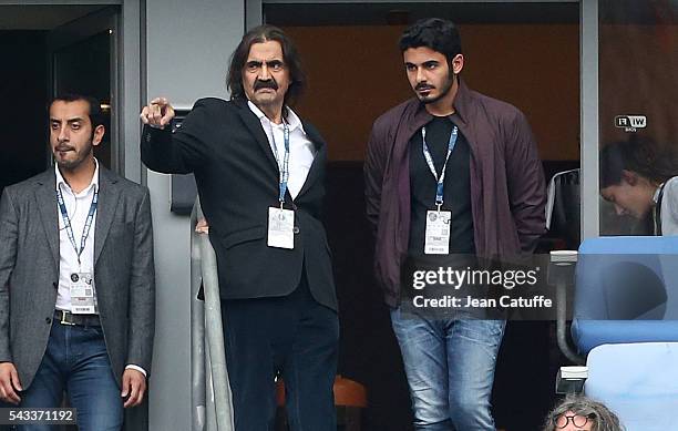 Former Emir of Qatar, Sheikh Hamad bin Khalifa Al Thani attends the UEFA Euro 2016 round of 16 match between Italy and Spain at Stade de France on...