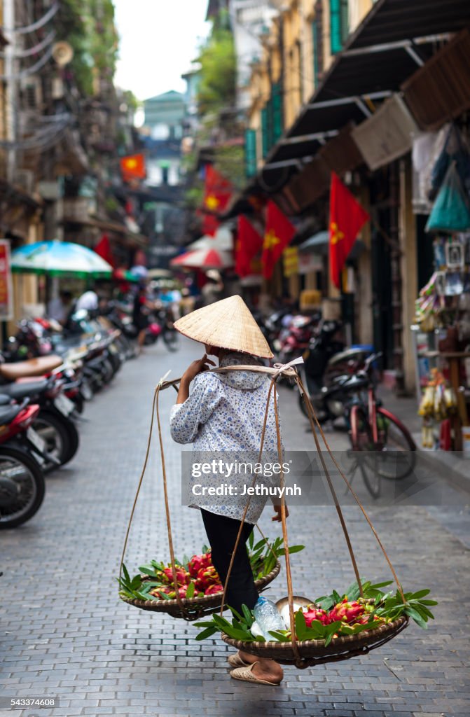 Hanoi fruit street vendor at Ta Hien Street