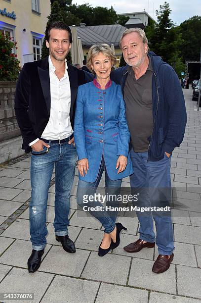 Florian Odendahl, Ilona Gruebel and Gerd Silberbauer attend the UFA Fiction Reception during the Munich Film Festival 2016 at Cafe Reitschule on June...