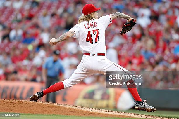 Joh Lamb of the Cincinnati Reds throws a pitch during the game against the San Diego Padres at Great American Ball Park on June 23, 2016 in...